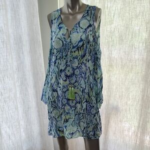 Lilly Pulitzer Benicia Tunic Cold Shoulder Tassel Dress Blue Small